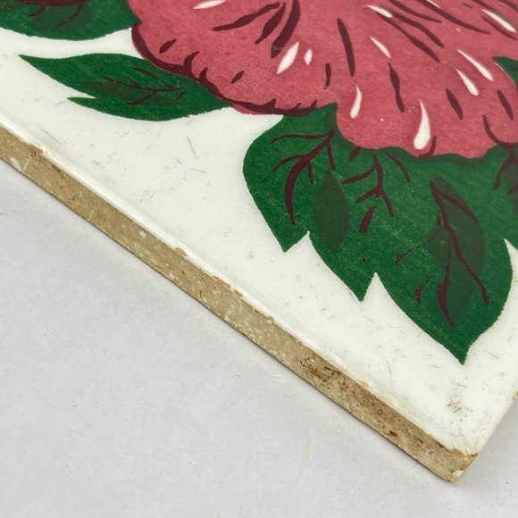 Vintage Wheeling Cushion Hand Painted Hibiscus 6" Square Tile Trivet - Picture 9 of 12